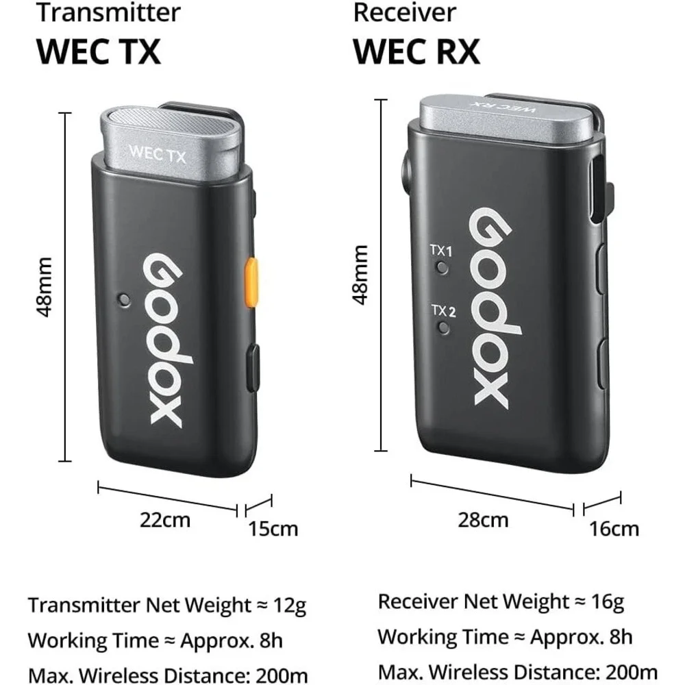 GODOX 2.4GHz Wireless Microphone System Kit2 w/‎ Noise Cancel & 200m Range